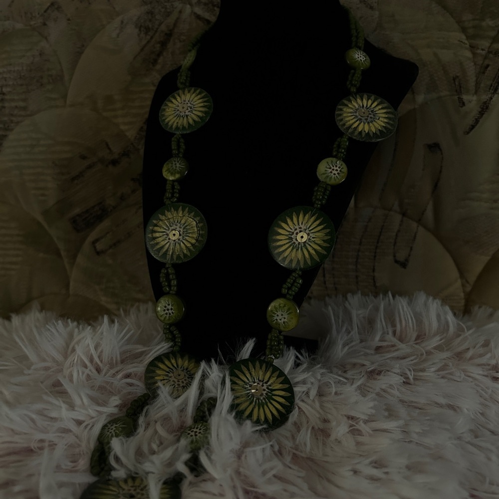 Handcrafted Green Sunburst Bead Necklace - Women Jewelry